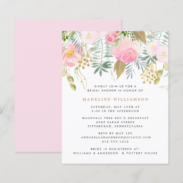 Budget Blush Gold Floral Bridal Shower (Voorkant / Achterkant)