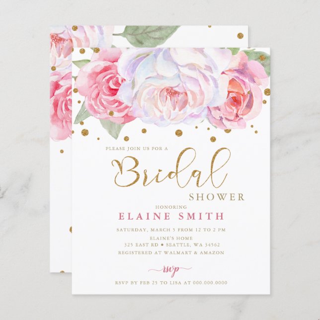Budget Blush Gold Floral Bridal Shower (Voorkant / Achterkant)