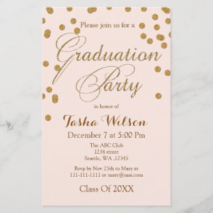 Budget Blush Gold Glitter Afstuderen Invitation