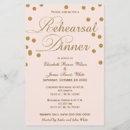 Budget Blush Gold Glitter Rehearsal Dinner Invite
