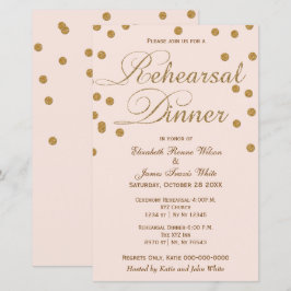 Budget Blush Gold Glitter Rehearsal Dinner Invite