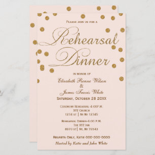 Budget Blush Gold Glitter Rehearsal Dinner Invite