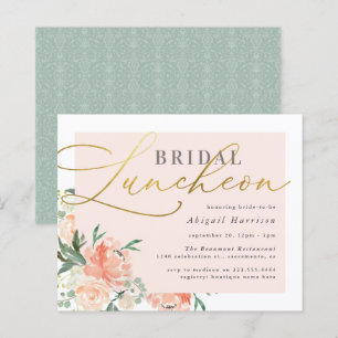 Budget Blush & Gold Script Floral Bridal Luncheon