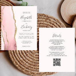 Budget Blush Goud Agaat QR Code Trouw Uitnodiging