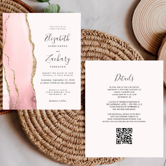 Budget Blush Goud Agaat QR Code Trouw Uitnodiging