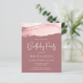 Budget Blush Goud Agaat Roze Verjaardagsuitnodigin (Staand voorkant)
