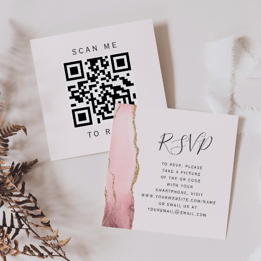 Budget Blush Gouden Agaat Huwelijks-QR-code RSVP Informatiekaartje