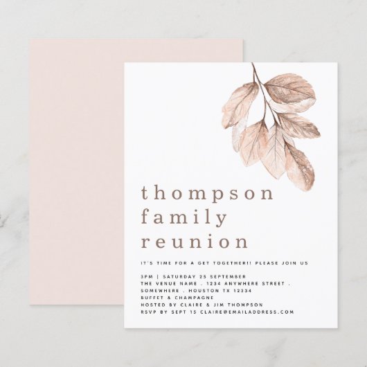 Budget Blush Leaves Family Reunion Party nodigt ui (Voorkant / Achterkant)