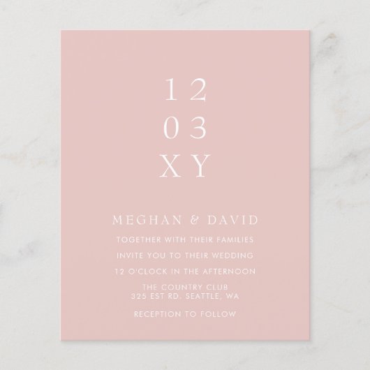 Budget Blush Modern Wedding Invitation (Voorkant)
