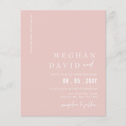 Budget Blush Modern Wedding Invitation (Voorkant)