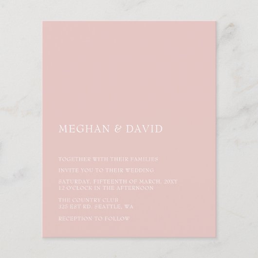 Budget Blush Modern Wedding Invitation (Voorkant)