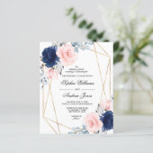 Budget Blush & Navy Blue Roos Wedding Invitation (Staand voorkant)