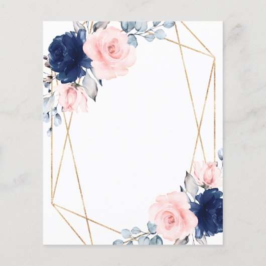 Budget Blush & Navy Blue Roos Wedding Invitation (Achterkant)