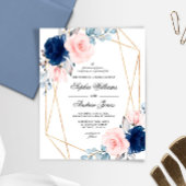Budget Blush & Navy Blue Roos Wedding Invitation