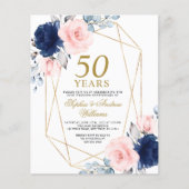 Budget Blush & Navy bruiloft Jubileum Uitnodigen (Voorkant)