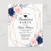 Budget Blush & Navy Graduation Party Uitnodiging (Voorkant)