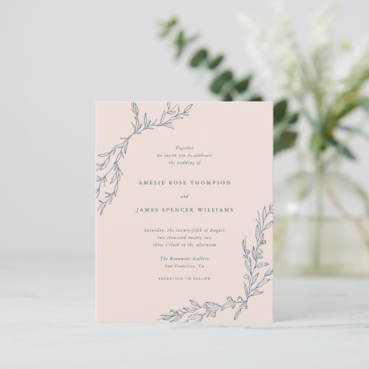 Budget Blush & Navy Hand-draw Botanical Wedding (Staand voorkant)