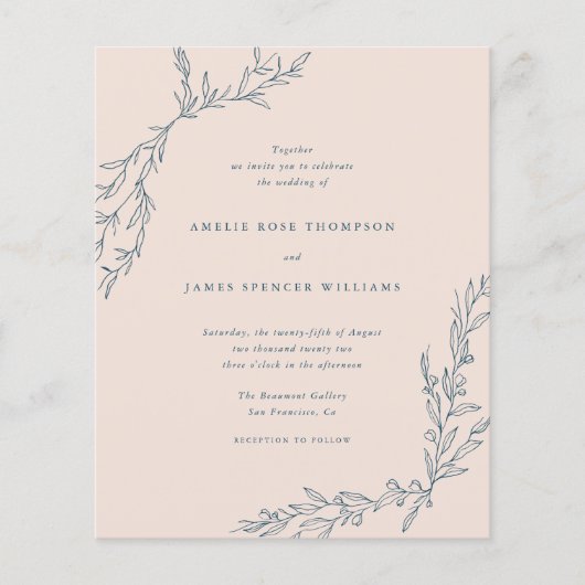 Budget Blush & Navy Hand-draw Botanical Wedding (Voorkant)