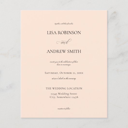Budget Blush Peach Calligraphy Wedding Flyer (Voorkant)