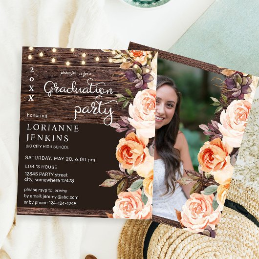 Budget Blush & Peach Floral Rustic Afstudeerder Fo