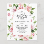 Budget Blush Peonies Birthday Party Invitation (Voorkant)