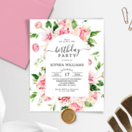 Budget Blush Peonies Birthday Party Invitation