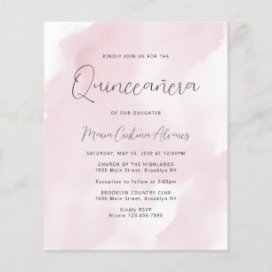 Budget Blush Pink 15th Birthday Quinceañera Uitnod