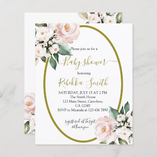 Budget Blush Pink Baby shower İnvitation (Voorkant / Achterkant)