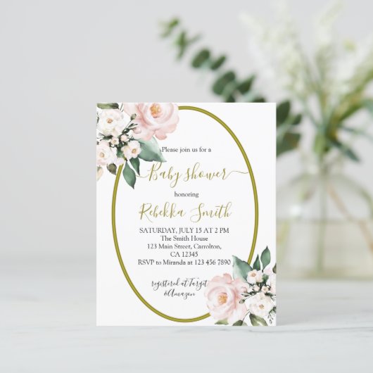 Budget Blush Pink Baby shower İnvitation (Staand voorkant)