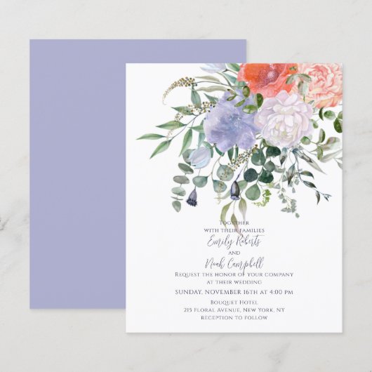 Budget Blush Pink & Blue Waterverf Floral Wedding (Voorkant / Achterkant)