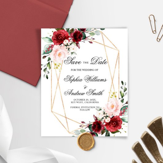 BUDGET Blush Pink & Burgundy Floral Save the Date