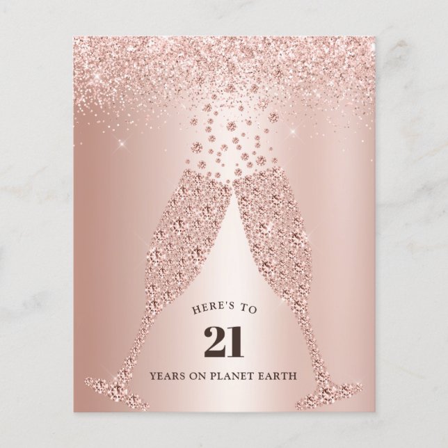 Budget Blush Pink Champagne 21st Birthday Invite (Voorkant)