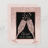Budget Blush Pink Champagne 21st Birthday Kaart (Voorkant / Achterkant)