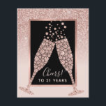 Budget Blush Pink Champagne 21st Birthday Kaart<br><div class="desc">Op een vrouwelijk blush roze glitter ombre achtergrond, die champagnebril borrelen om de 21ste verjaardag van een vriend of familielid op te blazen. De groet op de achterkant van onze verjaardagskaart van de begroting luidt: "Hier is een virtuele toast voor je 21ste verjaardag en oprechte wensen voor een jaar gevuld...</div>