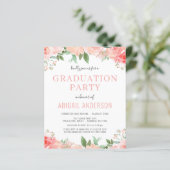 Budget Blush Pink Floral Afstuderen Uitnodiging (Staand voorkant)
