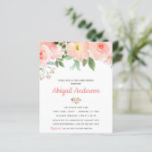 Budget Blush Pink Floral Baby Brunch Uitnodiging (Staand voorkant)