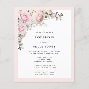 Budget Blush Pink Floral Baby shower Uitnodiging