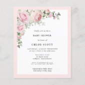 Budget Blush Pink Floral Baby shower Uitnodiging (Voorkant)