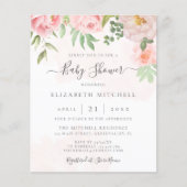 Budget Blush Pink Floral Baby shower Uitnodiging (Voorkant)