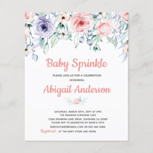 Budget Blush Pink Floral Baby Sprinkle Uitnodiging Flyer