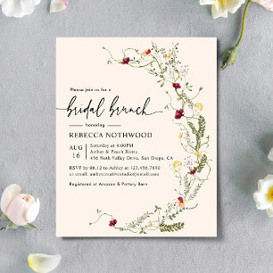 Budget Blush Pink Floral Bridal Brunch Uitnodiging