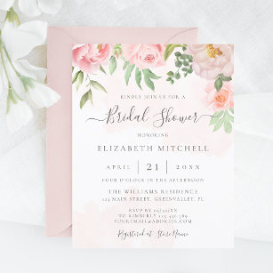 Budget Blush Pink Floral Bridal Shower Invitation