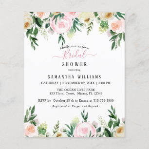Budget Blush Pink Floral Bridal Shower Invitation