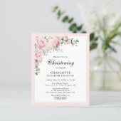 Budget Blush Pink Floral Christening Uitnodiging (Staand voorkant)