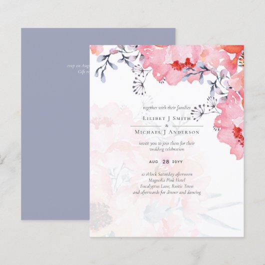 Budget Blush Pink Floral Dusty Blue Wedding (Voorkant / Achterkant)