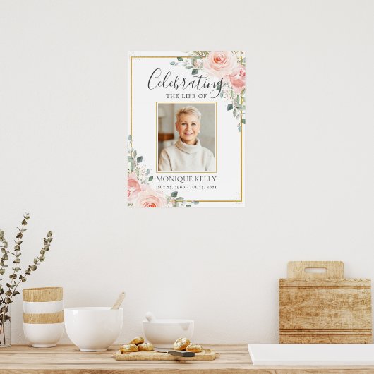 Budget Blush Pink Floral Foto Funeral Memorial Poster (Keuken)