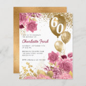 Budget Blush Pink Floral Gold Balloon Birthday (Voorkant / Achterkant)