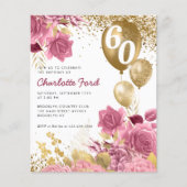 Budget Blush Pink Floral Gold Balloon Birthday (Voorkant)