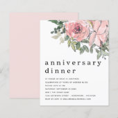 Budget Blush Pink Floral Jubileum Dinner Invite (Voorkant / Achterkant)