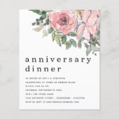 Budget Blush Pink Floral Jubileum Dinner Invite (Voorkant)